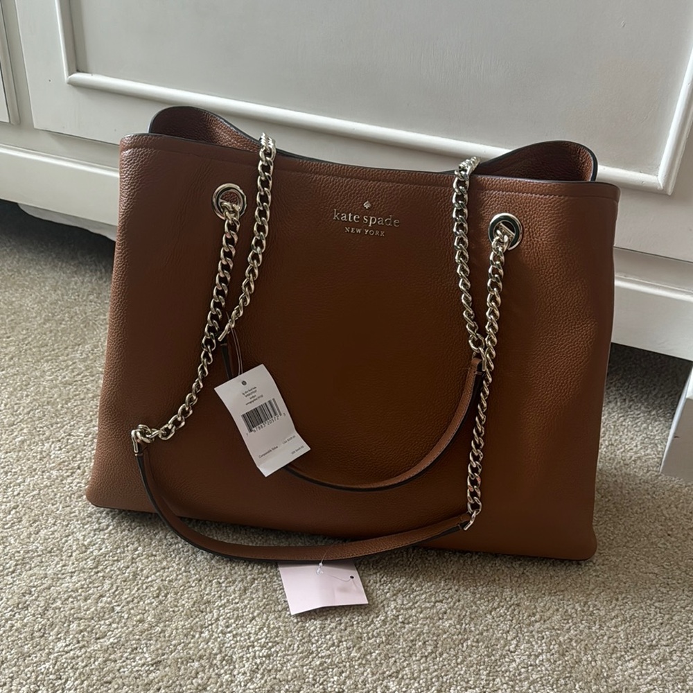 Kate Spade Brown Leather Tote with Chain Straps